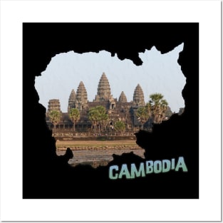 Cambodia Outline with Angkor Wat Posters and Art